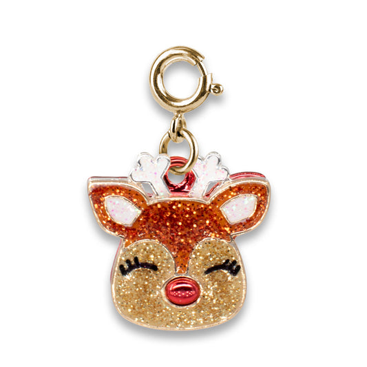 Gold Glitter Reindeer Charm