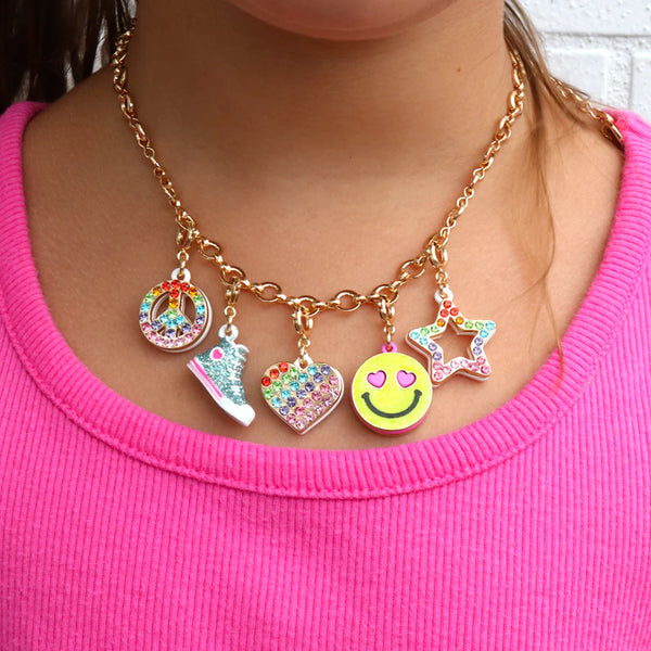 Gold Rainbow Sparkle Heart Charm