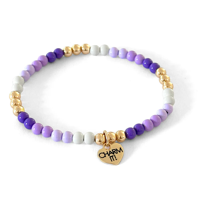 Gold Purple Stretch Bead Bracelet