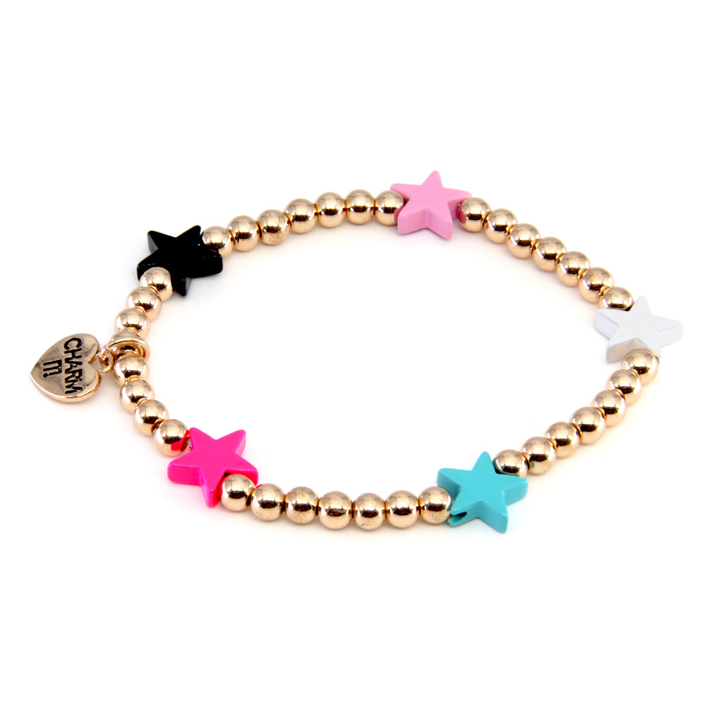 CHARM IT! Gold Multi Star Stretch Bead Bracelet