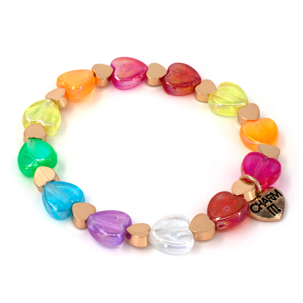 CHARM IT! Gold Rainbow Heart Stretch Bead Bracelet