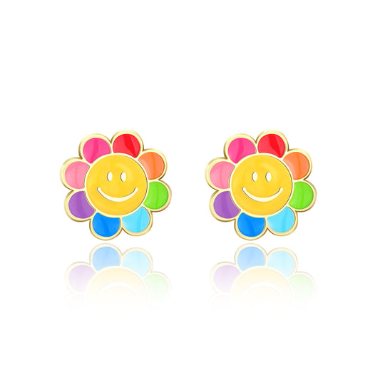Cutie Studs / Küpe- Rainbow Happy Flower