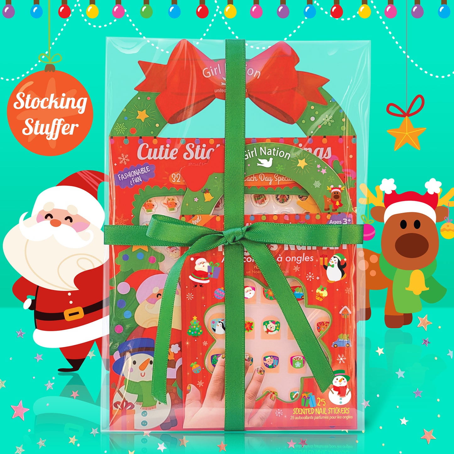 Holly Jolly Cutie Stick-On Earring and Nail Sticker Gift Set